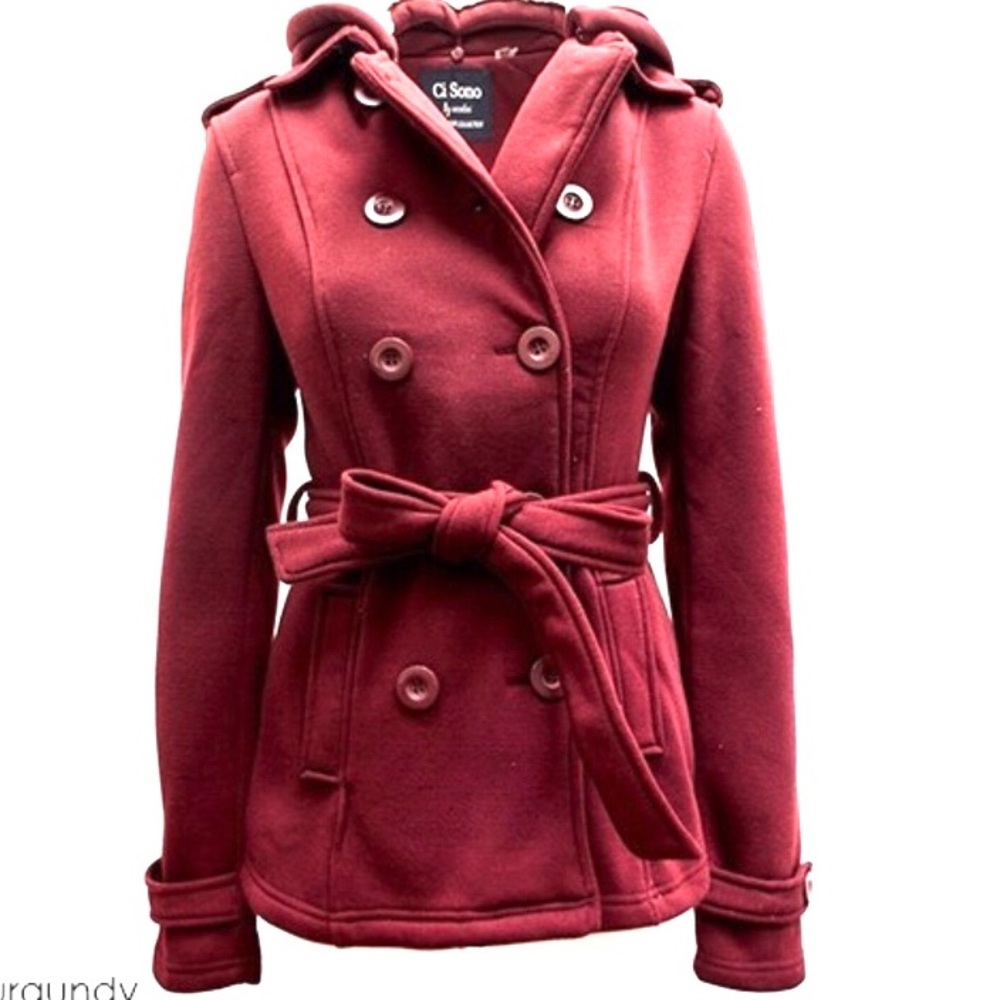 Fleece pea coat, maroon colored, XL sized